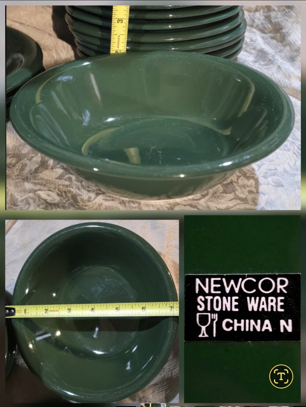 Vintage Newcor Stoneware Bravo Hunter Green 7" Coupe Cereal Soup Bowl Replac #8